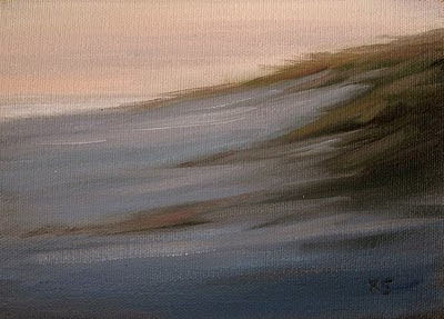 Beach grassy dunes at dusk oil painting