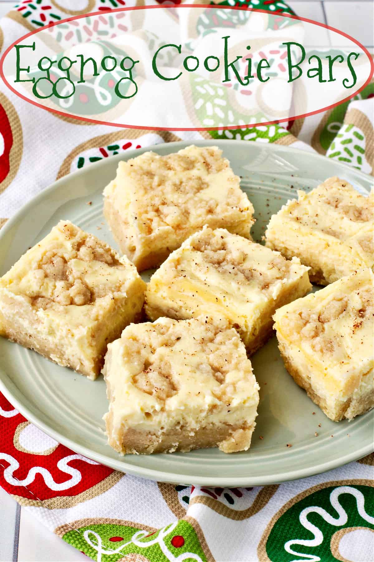 Eggnog Cookie Bars on a light green plate.