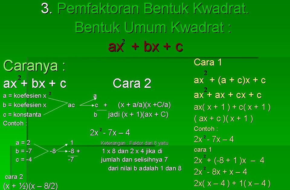 MATEMATIKA KELAS VIII OLEH RUMADI,S.Pd: PEMFAKTORAN BENTUK KWADRAT ...