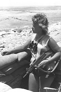 Female Uzi-armed Israeli militia guard, 1956