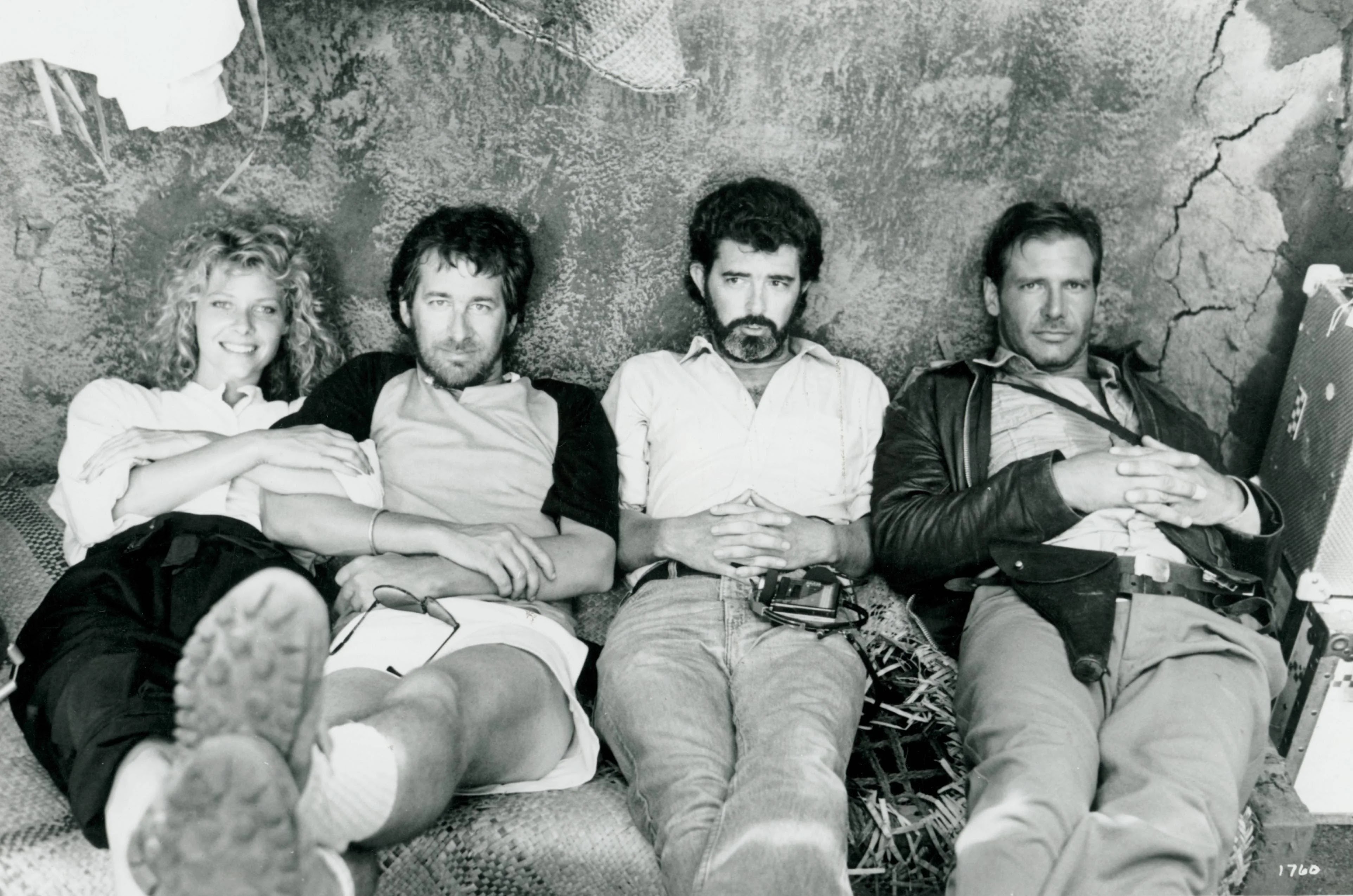 Kate Capshaw, Steven Spielberg, George Lucas, and Harrison Ford relaxing