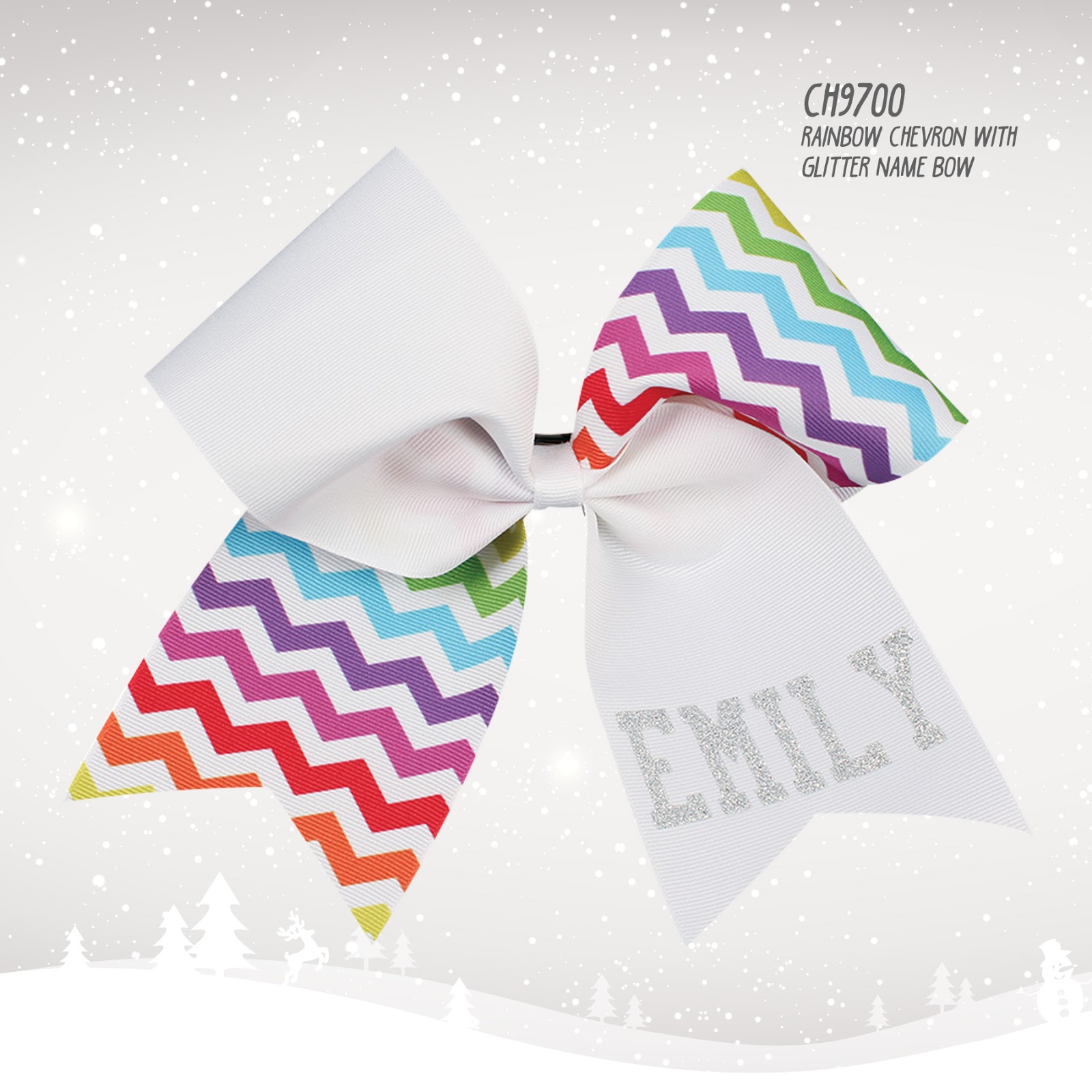 Rainbow Chevron with Glitter Name Bow