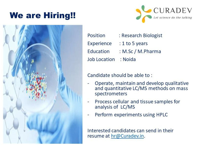 Job Available's for Curadev Job Vacancy for MSc/ M Pharma