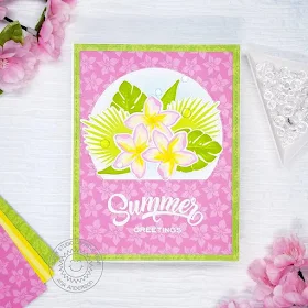 Sunny Studio Stamps: Radiant Plumeria Stitched Semi Circle Dies Summer Themed Card by Ana Anderson