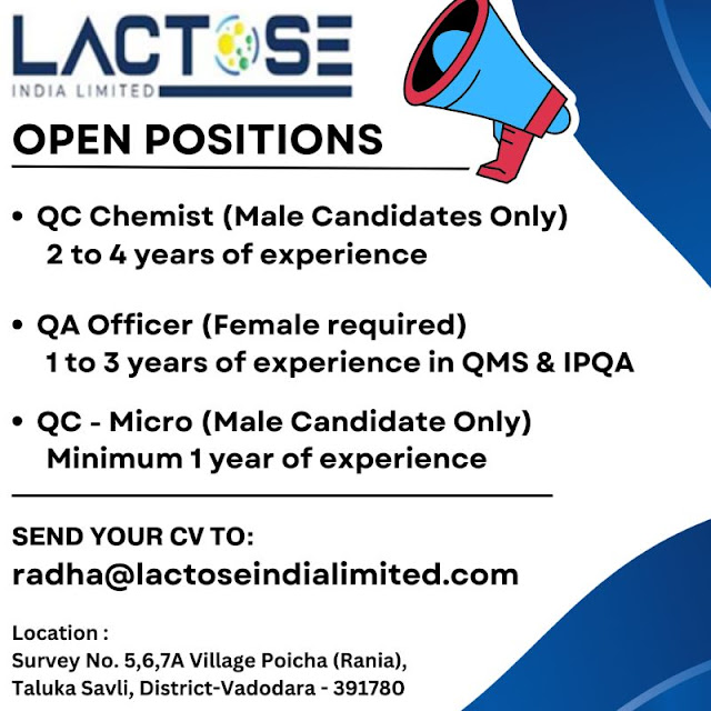 Lactose India Ltd Hiring For QA/ QC/ QC Micro