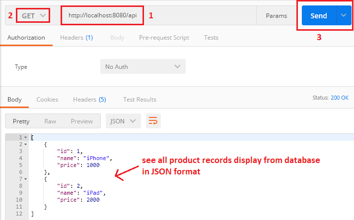 read all product records from the postman tool through rest api