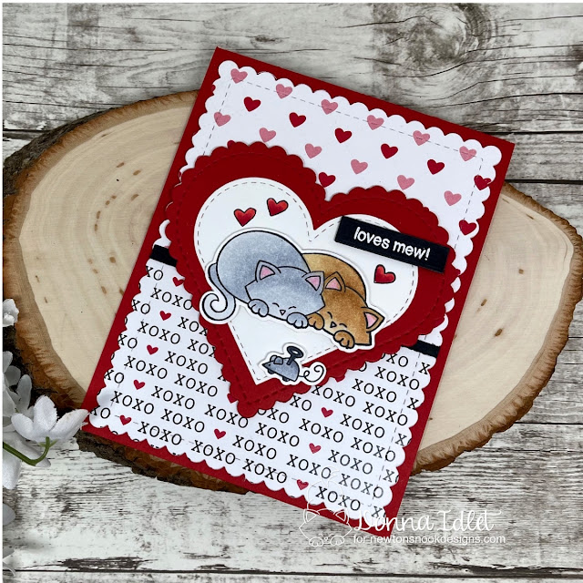 Donna Idlet, Newton's Nook Designs, Newton's Antics Stamp Set, Frames & Flags Die, Heart Frames Die Set, Love & Meows" 6x6 Paper Pad,  Valentine's Day Card XOXO paper