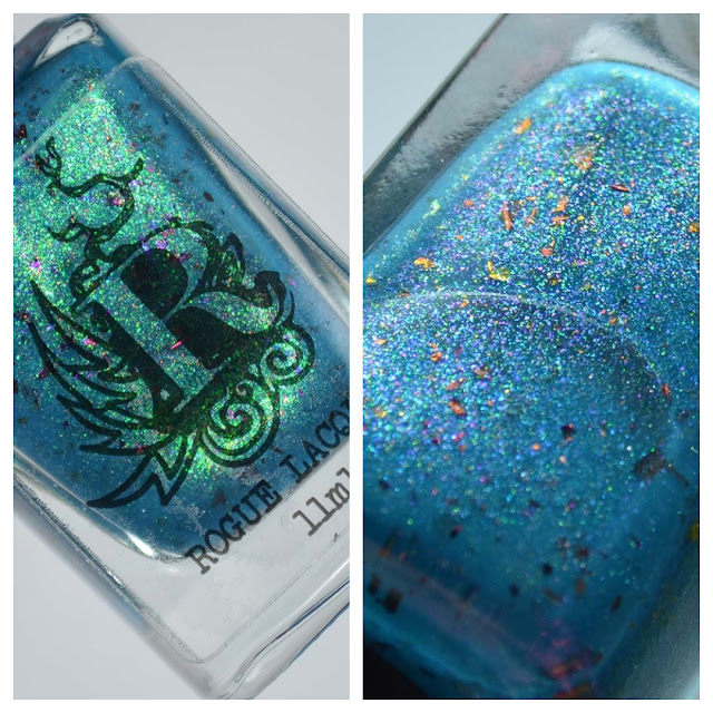 blue shimmer nail polish with flakies