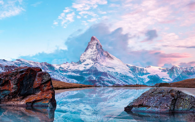 Frozen Lake Mountain Reflection Nature