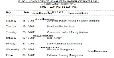 B. SC. ( HOME- SCIENCE ) FINAL EXAMINATION Winter 2011 Nagpur University Time table