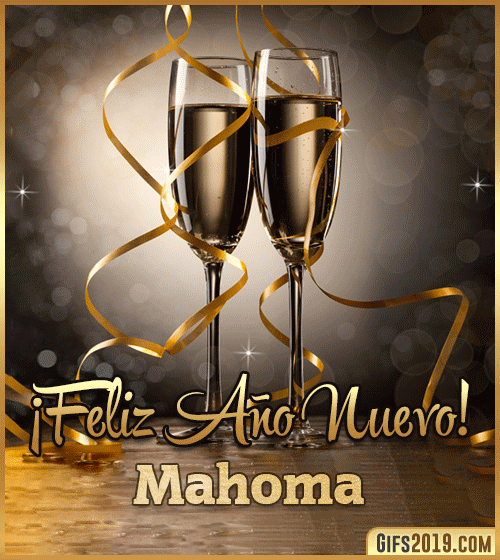 Gif de champagne feliz año nuevo mahoma