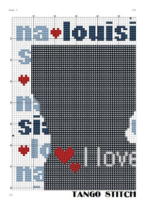 Louisiana state map silhouette typography cross stitch pattern - Tango Stitch