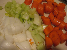 onions, carrots, and celery, chopped up for soup