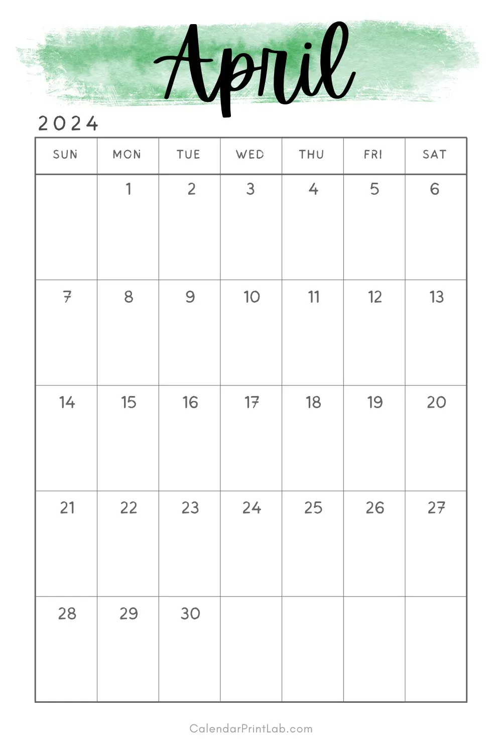 April 2024 Watercolor Calendar
