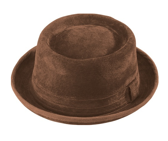 pork pie hat. Brown Suede Pork Pie Hat