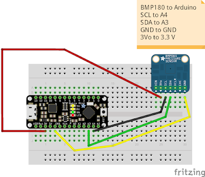 Connections of the BMP180 to the Arduino.