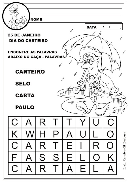 Atividade Caça-Palavras Dia do Carteiro