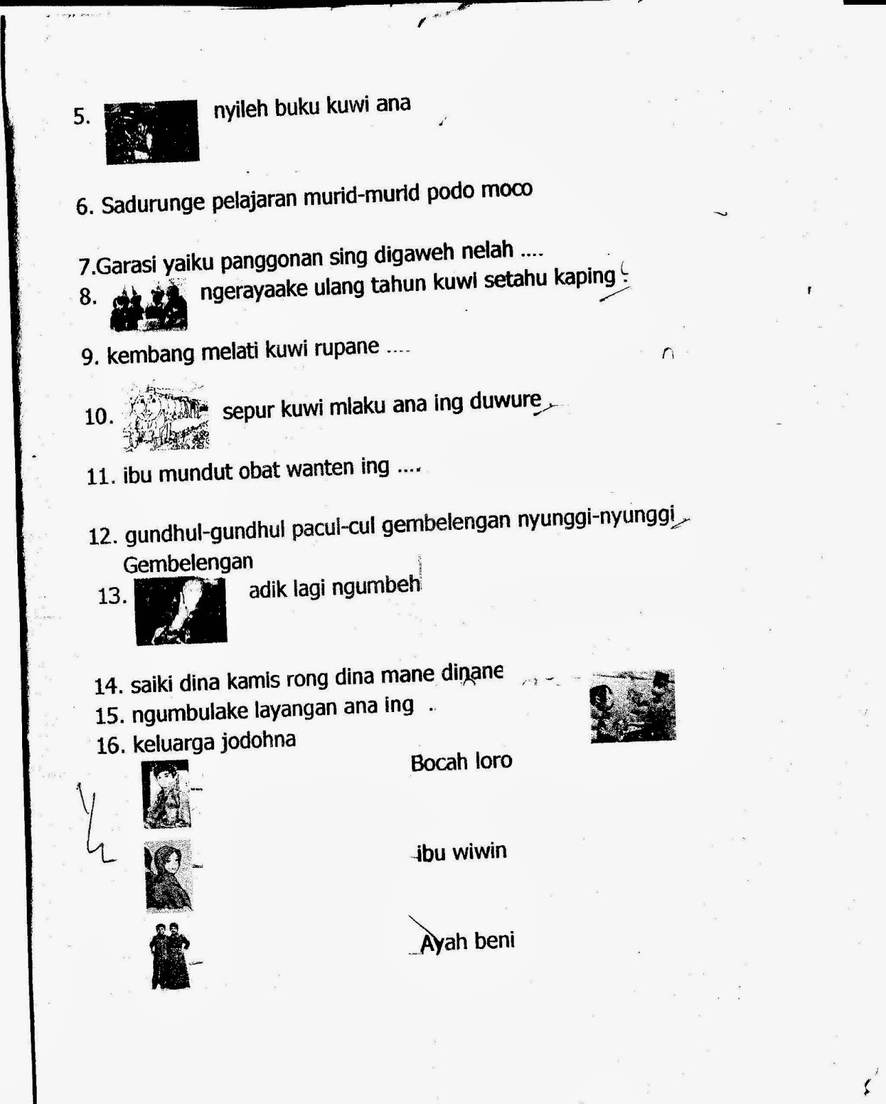 UAS Semester I Kelas 1 SD Bahasa Jawa