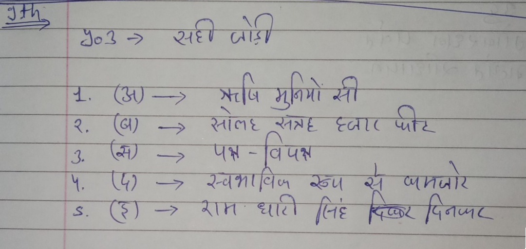 रिवीजन टेस्ट कक्षा 9वी हिंदी पेपर Solution (हल)