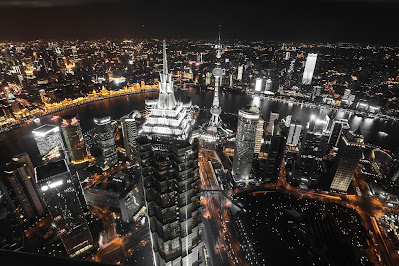 Night City Shanghai Asia East Architecture Urban