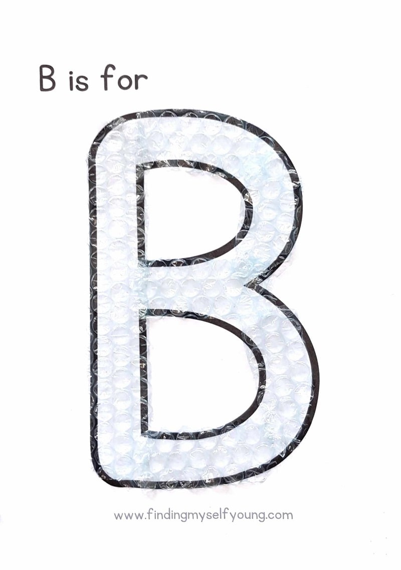 sensory letter B made with bubble wrap