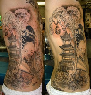 Male Side Body Japanese Tattoos Especially Geisha Tattoo Designs With Image Side Body Japanese Geisha Tattoo Picture 3