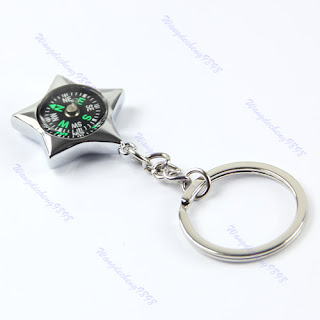 Outdoor Sport Pendant Five Pointed Star Compass Key Chain Ring Keychain Keyfob