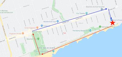 map of walk on the beach in Toronto