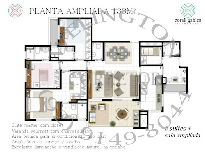 Coral Gables - Três dormitórios, três suítes, sala ampliada, 133 mts²