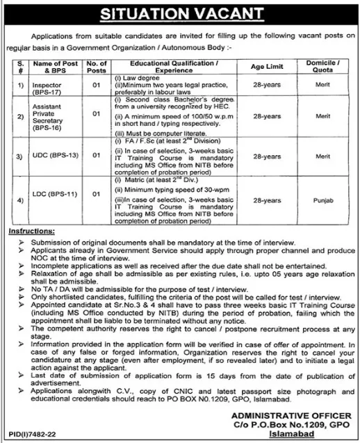 Government Organization Islamabad Jobs 2023