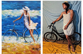 "chica en bicicleta en la playa" de Richard Cooper. #retoBUMU
