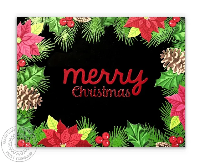 Sunny Studio Stamps: Christmas Trimmings & Petite Poinsettias Holiday Card by Mendi Yoshikawa