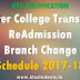 Inter College Transfer-ReAdmission-Branch Change-Schedule 2017-18