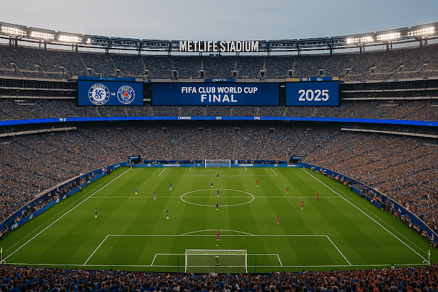 MetLife Stadium filled with fans as Chelsea vs PSG kicks off in the 2025 FIFA Club World Cup Final.