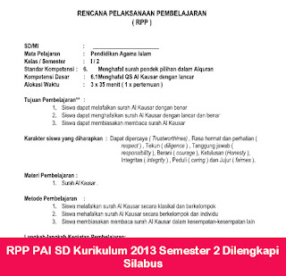 RPP PAI SD Kurikulum 2013 Semester 2 Dilengkapi Silabus