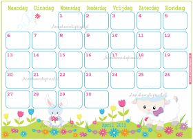 april zelf printen, kalender voor kinderen, kalender om zelf te printen, april 2015, 2015 kalender, schattige kalender, kalender voor pasen, kalender met paashaasje, kalender met lammetje