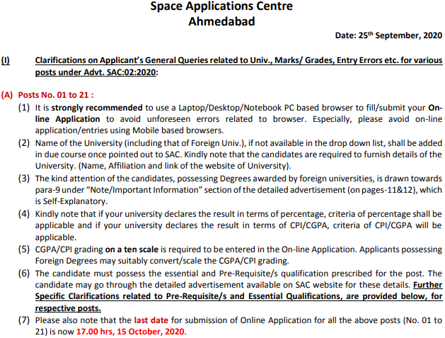 ISRO Recruitment 2020 Date Extended