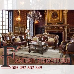 gambar set ruang tamu klasik mewah warna custom alami andre furniture 085292602349