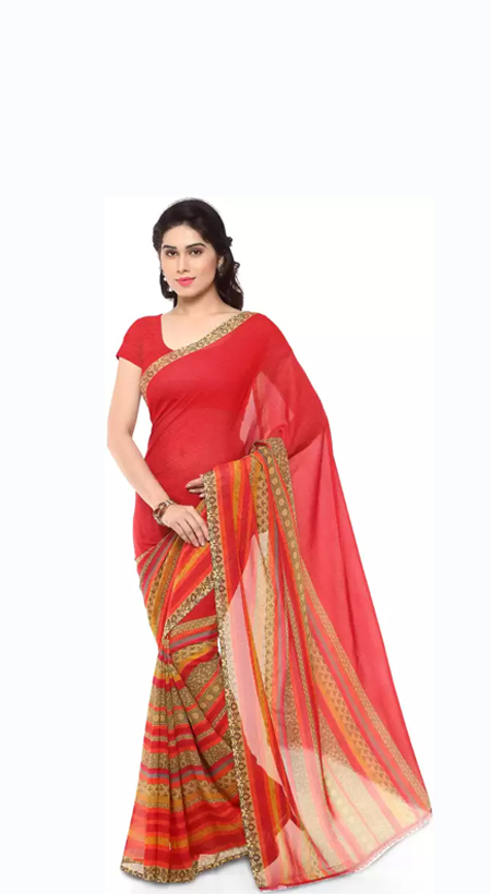 Paisley, Striped, Floral Print Wear Georgette Saree