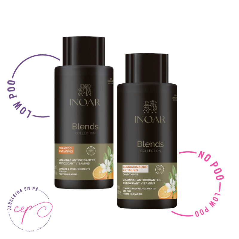 Shampoo (Low Poo) e Condicionador (No Poo) Antiaging Blends Collection Vitaminas Antioxidantes - Inoar