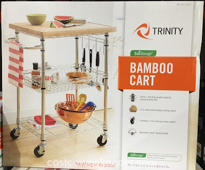 Prep your food while storing additional kitchen tools with the Trinity EcoStorage Kitchen Bamboo Cart