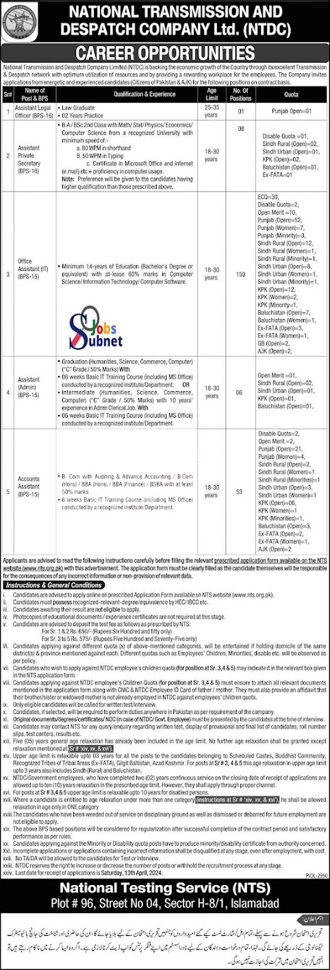 National Transmission & Dispatch Company NTDC Jobs 2024 Apply via NTS