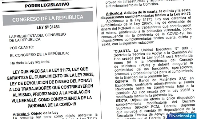 Ley de devolución de dinero del Fonavi - El Peruano
