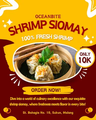 iklan makanan berbahasa Inggris siomay udang