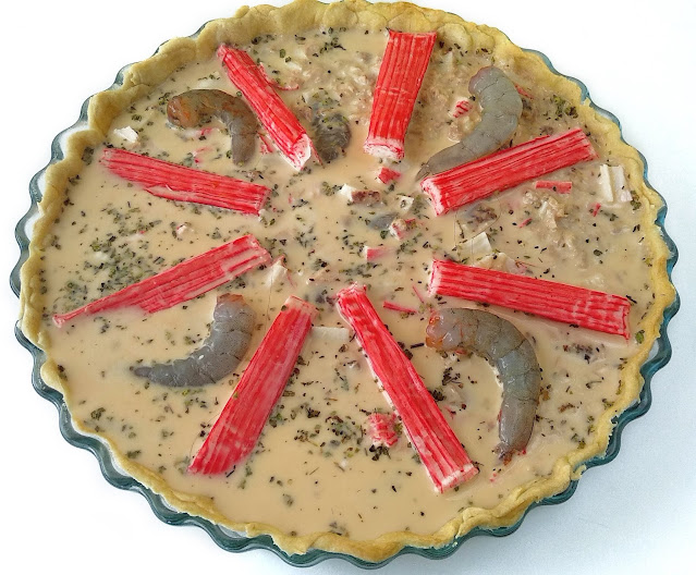 QUICHE MARINERA CON SURIMI, LANGOSTINOS Y ATUN LA COCINERA NOVATA MARISCO PESCADO RECETA COCINA FRANCESA TARTA SALADA RAPIDA EXPRESS FACIL MASA QUEBRADA