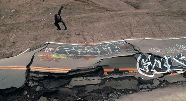 Destroyed highway turned skate park