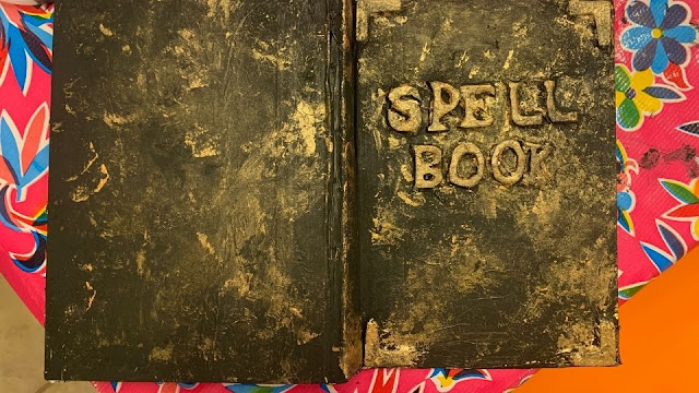 How to Make a DIY Mod Podge and Tissue Paper Spell Book Craft Prop Decor with Kids for Halloween