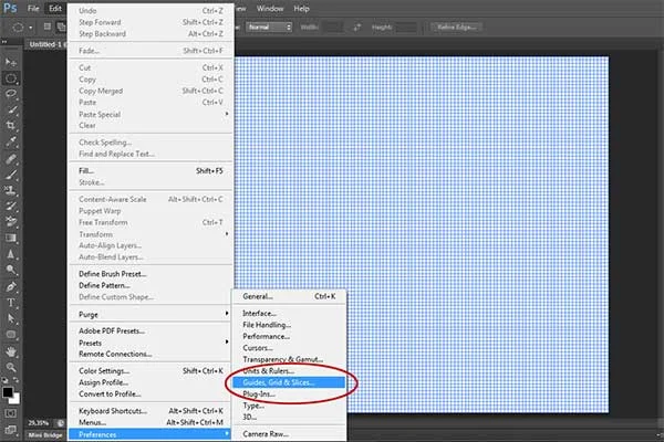 Open up the grid preferences, choose Edit> Preferences> Guides, Grid & Slices.