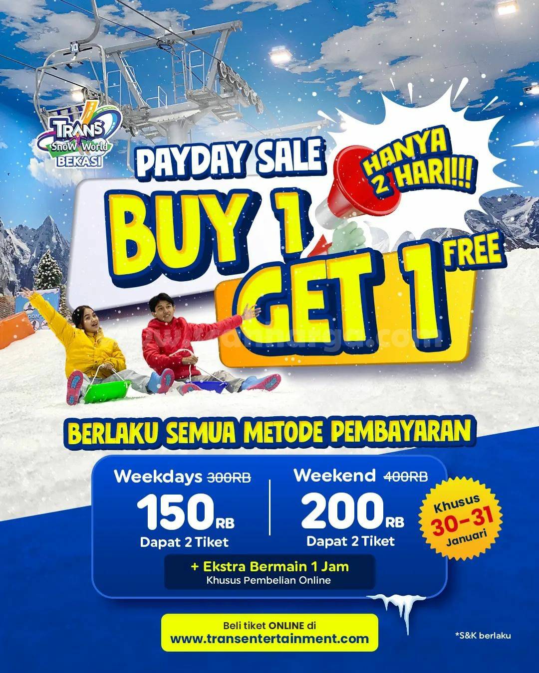 Promo TRANS SNOW WORLD BEKASI PAYDAY SALE – BELI 1 GRATIS 1