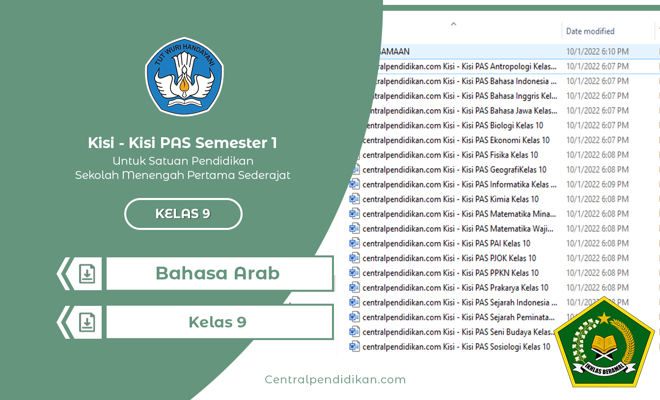 Kisi Kisi PAS Bahasa Arab MTs Kelas 9 TP. 2022/2023 Semester 1